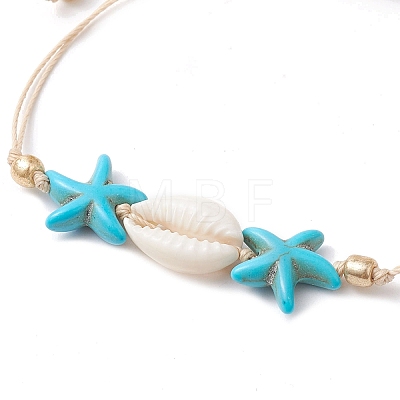 Synthetic Turquoise & Cowrie Shell Braided Starfish & Shell Shape Bead Bracelets for Women BJEW-JB10197-02-1
