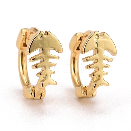 Fish Bone Brass Huggie Hoop Earrings EJEW-C012-09-1