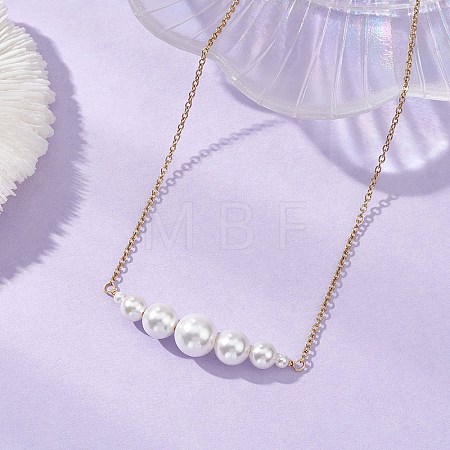 Shell Pearl Graduated Round Beaded Pendant 304 Stainless Steel Cable Chain Necklaces for Women NJEW-JN05748-1