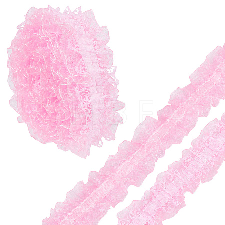 10M Double Layer Polyester Flower Elastic Lace Trim OHAR-WR0001-02B-1