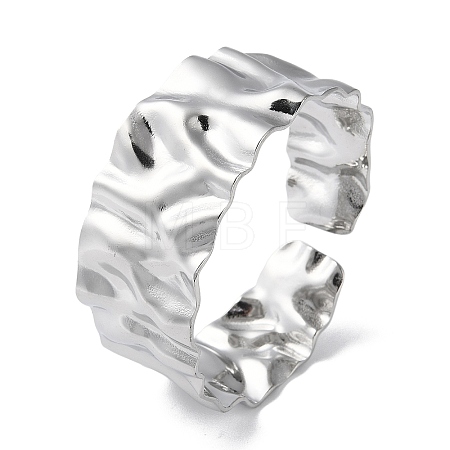 Non-Tarnish 304 Stainless Steel Textured Open Cuff Bangle for Women BJEW-Q770-02P-1