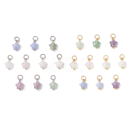 10Pcs 5 Styles Natural White Jade & Rose Quartz & Lepidolite & Green Aventurine & Synthetic Blue Lace Agate Star Charms PALLOY-JF04533-1