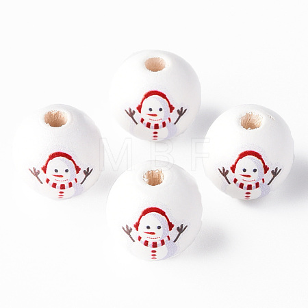 Painted Natural Wood Round Beads WOOD-N006-181-1