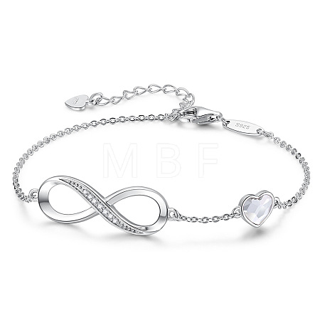 Infinity & Heart 925 Sterling Silver Pave Cubic Zirconia Link Bracelets FS-WGF63DC-01-1