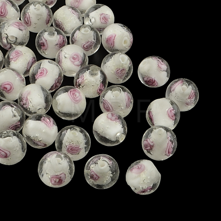 Handmade Luminous Inner Flower Lampwork Beads LAMP-R129-8mm-01-1