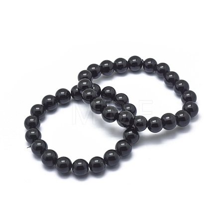 Synthetic Black Stone Bead Stretch Bracelets X-BJEW-K212-B-032-1