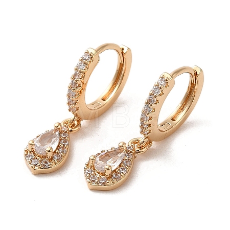 Light Gold Brass Micro Pave Cubic Zirconia Dangle Hoop Earrings EJEW-C073-08A-KCG-1