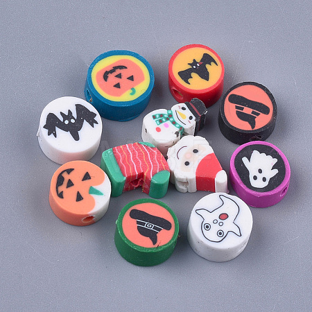 Halloween/Christmas Theme Handmade Polymer Clay Beads CLAY-S091-78-1