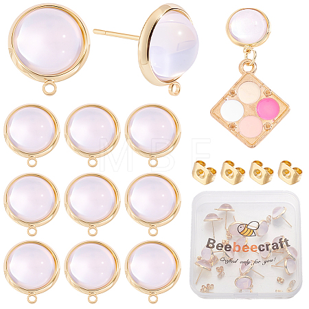 20Pcs Flat Round Brass & Glass Stud Earrings KK-BBC0028-26-1
