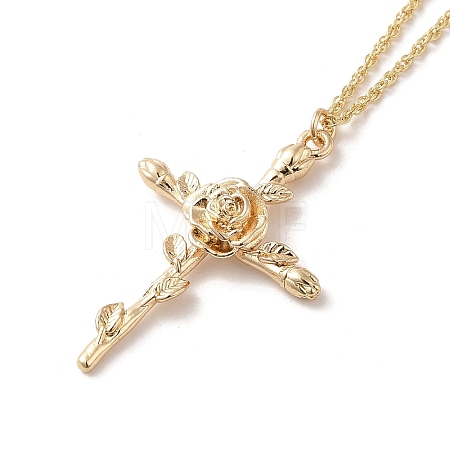 304 Stainless Steel Cross with Flower Pendant Necklaces for Women NJEW-A020-03F-G-1