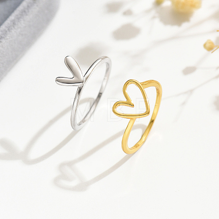 Irregular Double Heart 925 Sterling Silver Stackable Finger Rings for Women DW2837-3-1