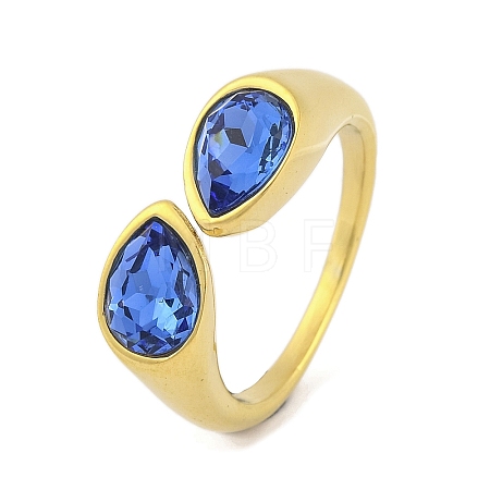 Ion Plating(IP) 304 Stainless Steel Rhinestone Teardrop Cuff Open for Women RJEW-N046-04H-G-1