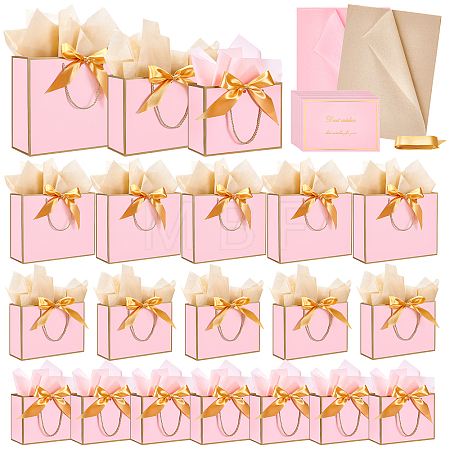 20Pcs 3 Styles Paper Gift Tote Bags with Polyester Gold Ribbon ABAG-WA0001-36A-1