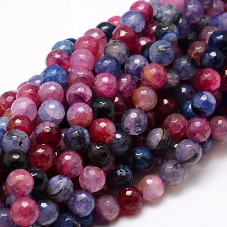 Dyed Natural Agate Faceted Round Beads Strands G-E320E-8mm-02-1