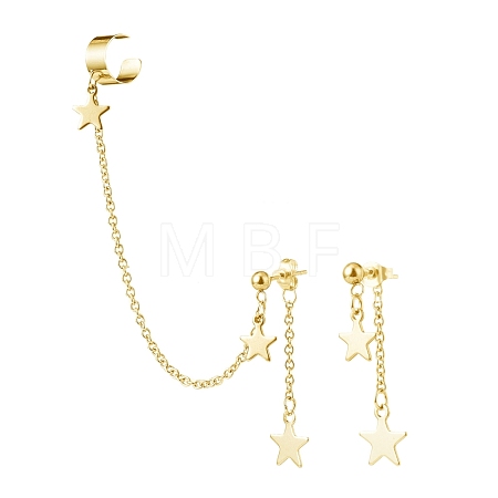 304 Stainless Steel Star Asymmetrical Earrings EJEW-JE04889-01-1