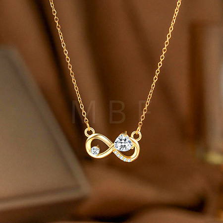 Brass Pave Clear Cubic Zirconia Infinity Pendant 304 Stainless Steel Cable Chain Necklaces for Women FS-WG7E550-01-1