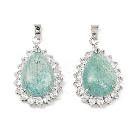 Natural Amazonite & Rhinestone Pendants G-K338-31P-04-1