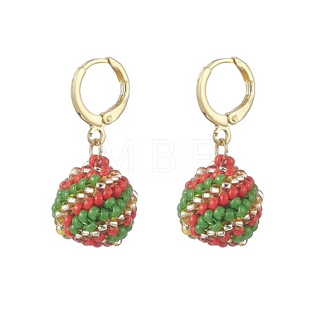 Handmade MIYUKI Japanese Seed Braided Round Ball Dangle Leverback Earrings EJEW-MZ00073-01-1