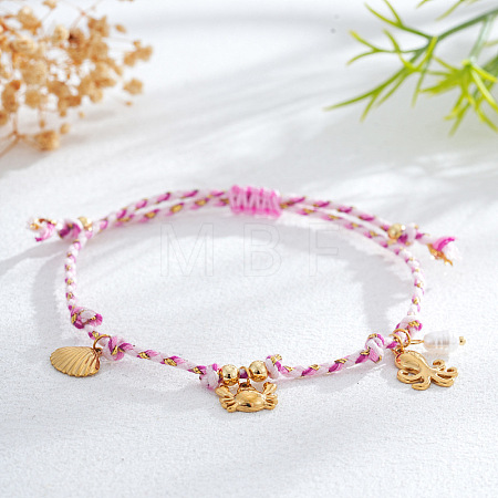 Adjustable Ocean Stainless Steel Charm Braided Cotton Cord Bracelets CF1138-3-1