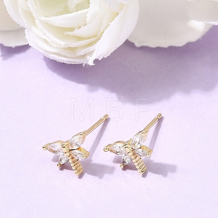 Brass Micro Pave Clear Cubic Zirconia Stud Earrings EJEW-C186-19G-01-1