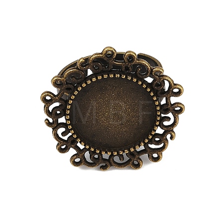 Vintage Adjustable Iron Flower Finger Ring Components Alloy Cabochon Bezel Settings X-PALLOY-O036-01AB-NF-1