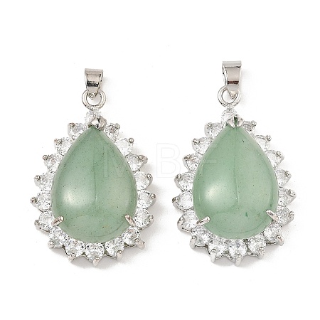 Natural Green Aventurine & Rhinestone Pendants G-K338-31P-05-1