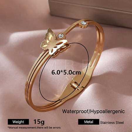 304 Stainless Steel Crystal Rhinestone Hinged Cuff Bangles for Women LW0071-4-1