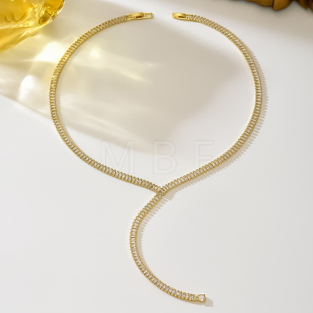 Simple Brass Pave Cubic Zirconia Geometric Tennis Y-shaped Necklaces for Women LN7822-3-1