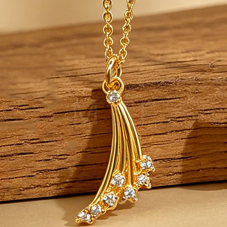 Music Theme Brass Pave Cubic Zirconia Pendant Necklaces for Women WGBB91D-02-1