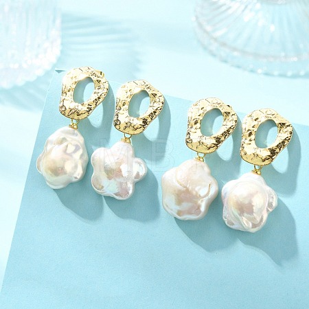 Brass Natural Keshi Pearl Stud Dangle Earrings EJEW-JE07093-1
