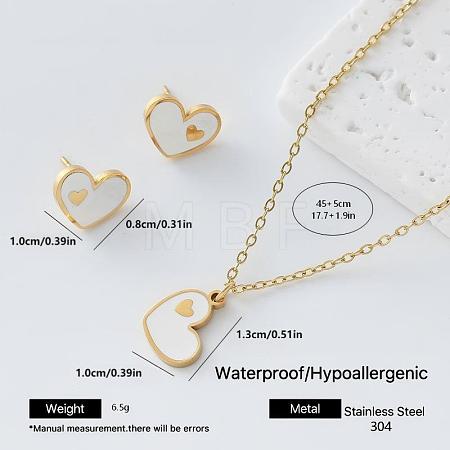 304 Stainless Steel Enamel Heart Pendant Necklace & Stud Earrings Set for Women FZ5218-1-1