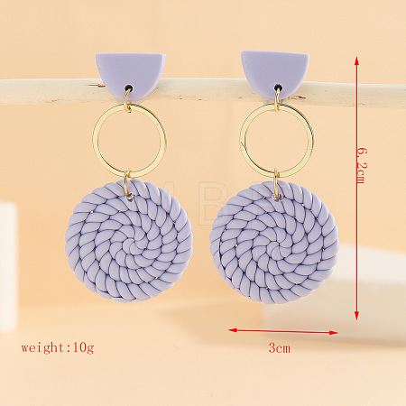Polymer Clay & Alloy & Wood Woven Dangle Stud Earrings FS-WG7370D-09-1
