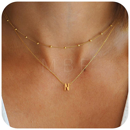 Bohemian Style Stainless Steel Double Layer Initial Pendant Necklaces FS-WGDC616-13-1