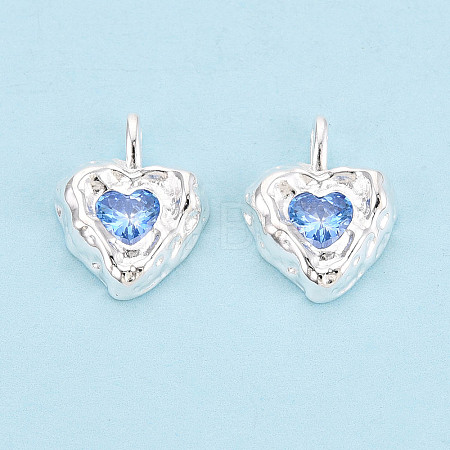925 Sterling Silver Pave Cornflower Blue Cubic Zirconia Heart Pendants STER-N016-119S-1