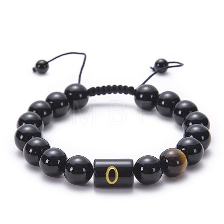 Natural Black Agate & Tiger Eye Round Beaded Adjustable Bracelets HL8029-15-1