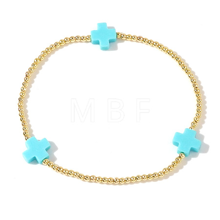 Cross Brass Beaded Stretch Bracelets for Women Gold Thin Chain Fashion Jewelry Accessories US0494-6-1