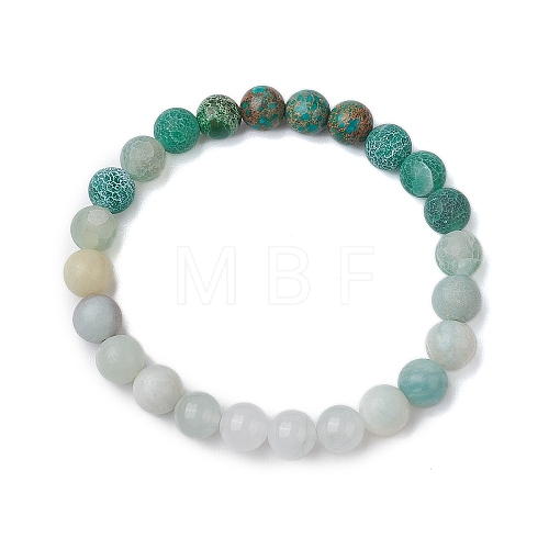 8mm Round Natural Flower Amazonite & Imperial Jasper & Quartz & Dyed Crackle Agate Beaded Stretch Bracelets BJEW-TA00514-03-1