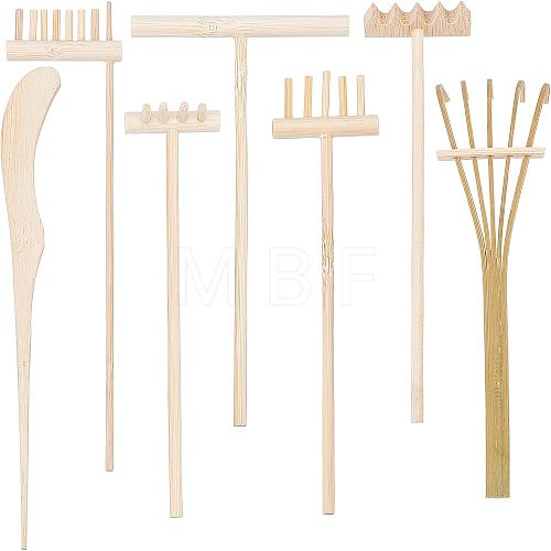  7Pcs 7 Style Bamboo Mini Zen Garden Rake WOOD-NB0001-85-1