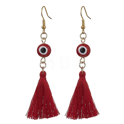 Evil Eye Lampwork & Tassel Earrings EJEW-JE05592-03-1