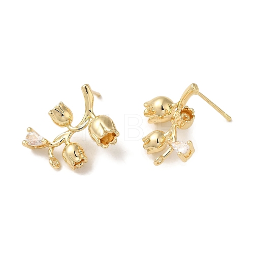 Brass with Clear Cubic Zirconia Stud Earring Findings KK-G499-03G-1