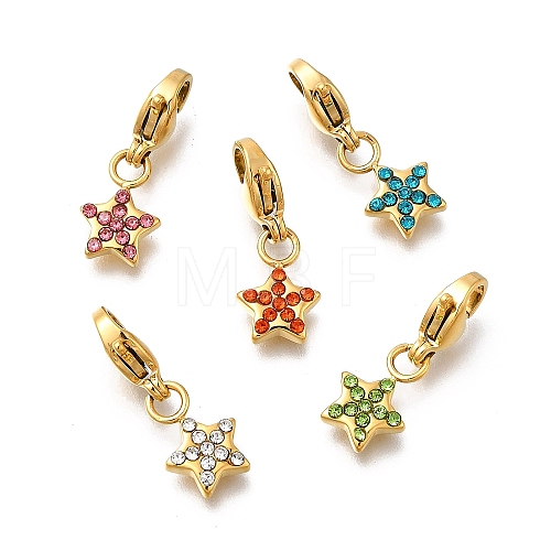 Star 304 Stainless Steel Rhinestone Pendants Decoration STAS-R159-57G-1