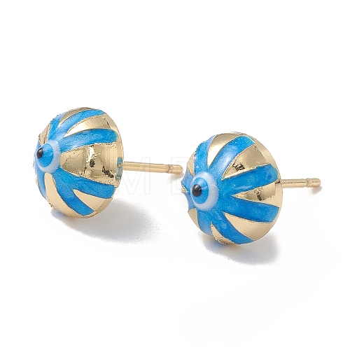 Enamel Half Round with Evil Eye Stud Earrings EJEW-A093-05G-08-1