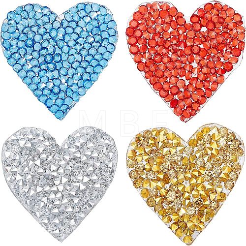 Fingerinspire 32Pcs 4 Colors Heart Glitter Hotfix Rhinestone FIND-FG0001-46-1