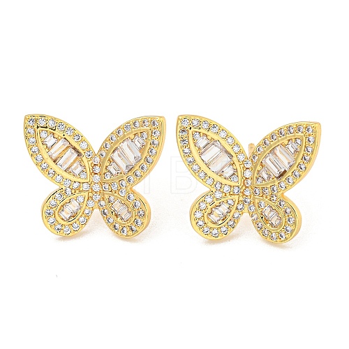 Rack Plating Brass Pave Clear Cubic Zirconia Stud Earring Finding EJEW-C102-33G-1