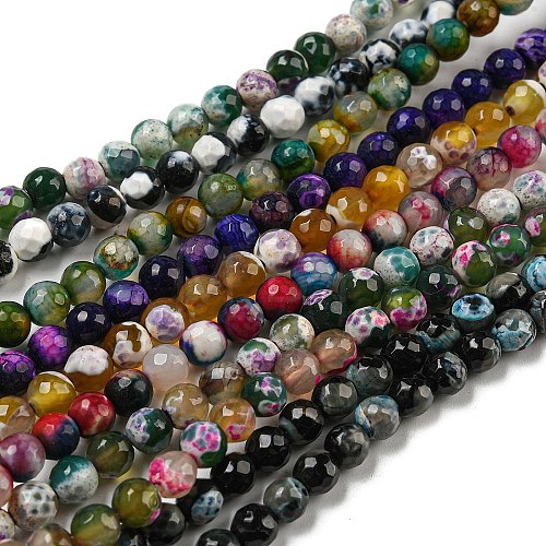 Natural Weathered Agate Faceted Round Beads Strands G-A134-02-6mm-1