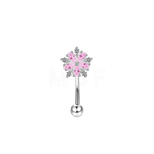 Flower 304 Stainless Steel Cubic Zirconia Eyebrow Curved Barbell Rings WG008EB-01-1