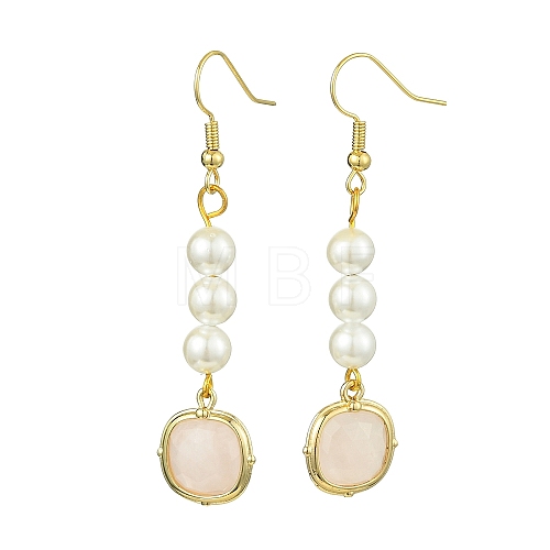 Shell Pearl & Natural Rose Quartz Dangle Earrings EJEW-JE05995-1