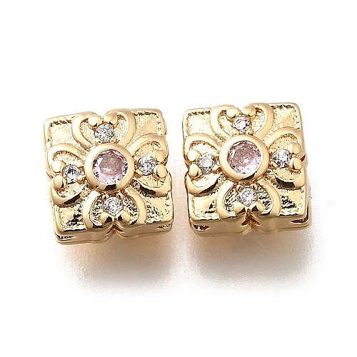 Brass Micro Pave Pearl Pink Cubic Zirconia Beads KK-M318-34G-02-1