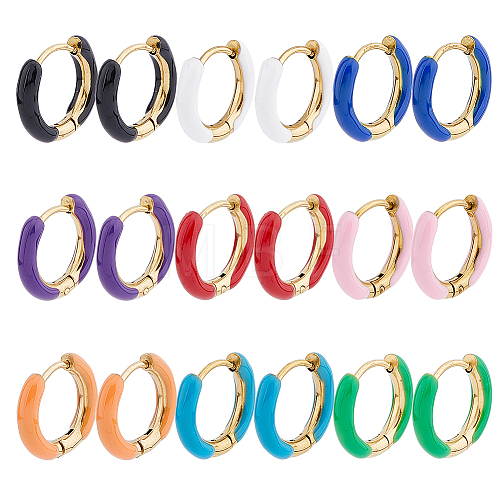 9 Pairs 9 Colors Enamel Huggie Hoop Earrings EJEW-DC0001-30-1
