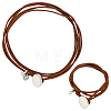 2Pcs 2 Styles Alloy Rectangle PU Leather Layered Cord Choker Necklaces for Women NJEW-CL0001-34A-1